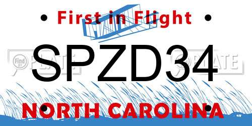 SPZD34 North Carolina License Plate