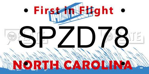 SPZD78 North Carolina License Plate