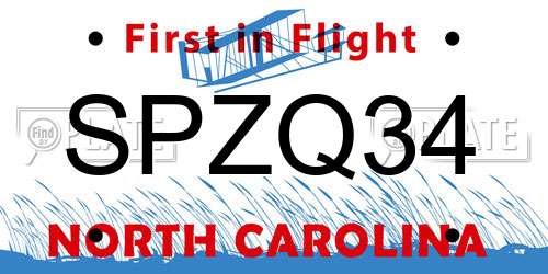 SPZQ34 North Carolina License Plate