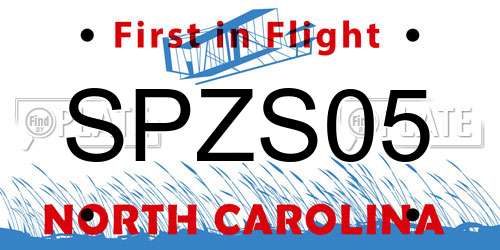 SPZS05 North Carolina License Plate
