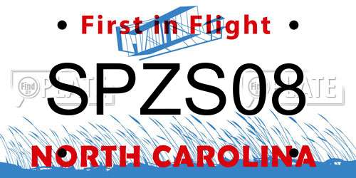 SPZS08 North Carolina License Plate