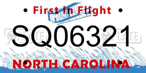 SQ06321 North Carolina License Plate