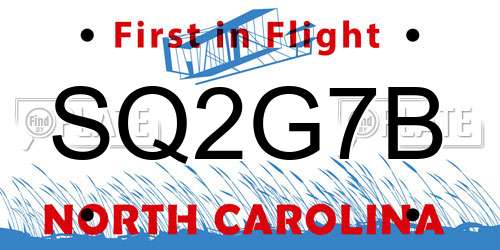 SQ2G7B North Carolina License Plate