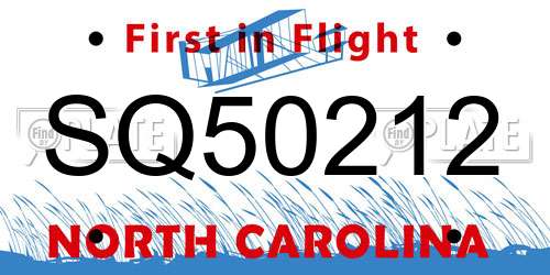 SQ50212 North Carolina License Plate