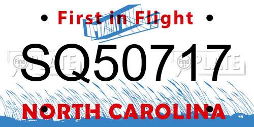 SQ50717 North Carolina License Plate
