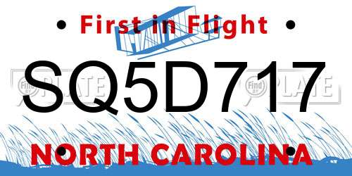 SQ5D717 North Carolina License Plate