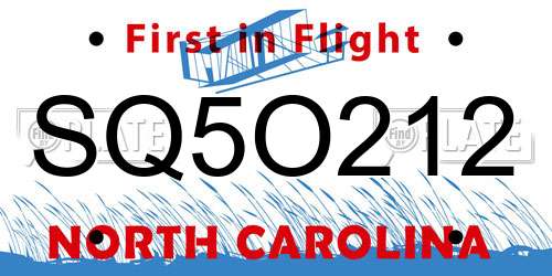 SQ5O212 North Carolina License Plate