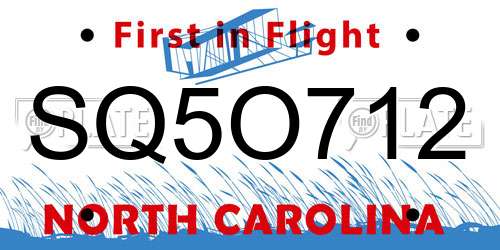 SQ5O712 North Carolina License Plate