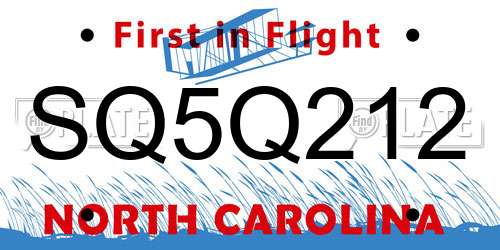 SQ5Q212 North Carolina License Plate