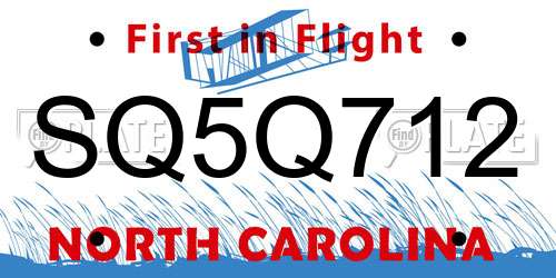 SQ5Q712 North Carolina License Plate