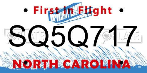 SQ5Q717 North Carolina License Plate