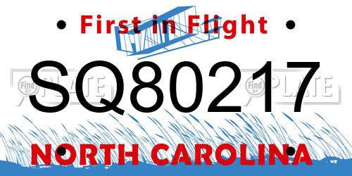 SQ80217 North Carolina License Plate
