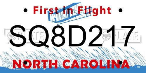 SQ8D217 North Carolina License Plate