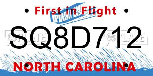 SQ8D712 North Carolina License Plate