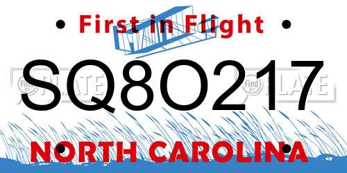 SQ8O217 North Carolina License Plate