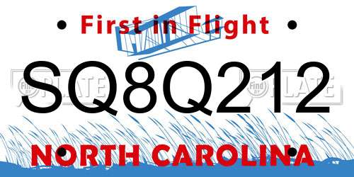 SQ8Q212 North Carolina License Plate