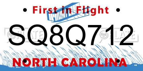 SQ8Q712 North Carolina License Plate