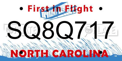 SQ8Q717 North Carolina License Plate