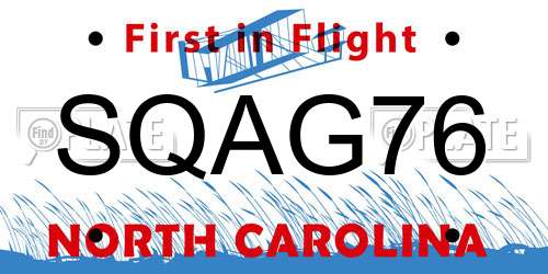 SQAG76 North Carolina License Plate