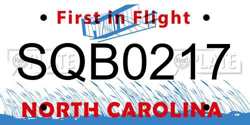 SQB0217 North Carolina License Plate