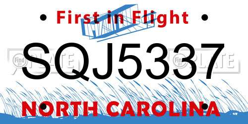 SQJ5337 North Carolina License Plate