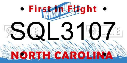 SQL3107 North Carolina License Plate