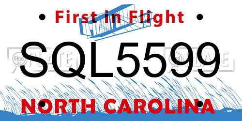 SQL5599 North Carolina License Plate