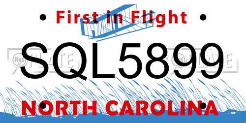 SQL5899 North Carolina License Plate