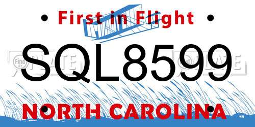 SQL8599 North Carolina License Plate