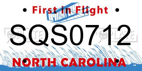 SQS0712 North Carolina License Plate