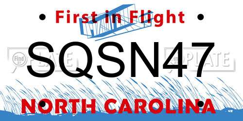 SQSN47 North Carolina License Plate