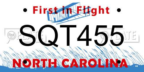 SQT455 North Carolina License Plate