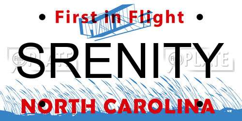 SRENITY North Carolina License Plate