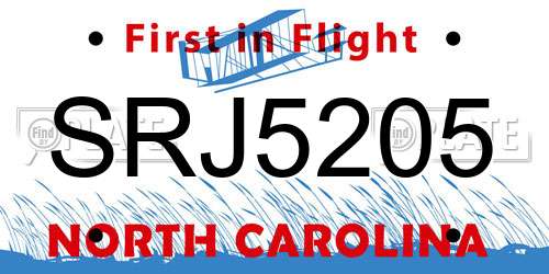 SRJ5205 North Carolina License Plate