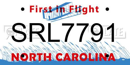 SRL7791 North Carolina License Plate