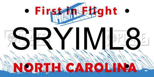 SRYIML8 North Carolina License Plate