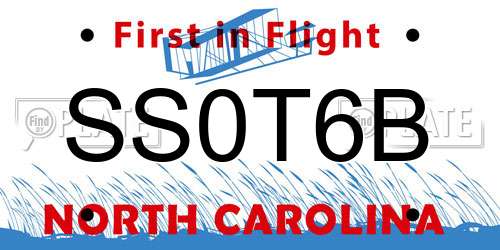 SS0T6B North Carolina License Plate