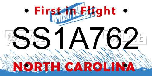 SS1A762 North Carolina License Plate