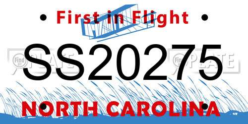 SS20275 North Carolina License Plate
