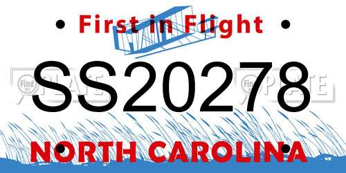 SS20278 North Carolina License Plate