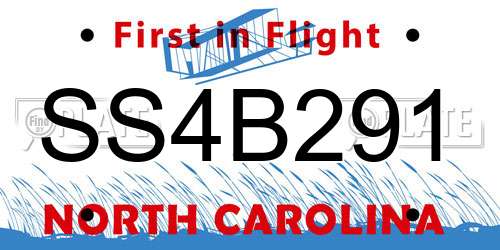 SS4B291 North Carolina License Plate