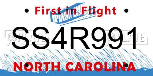 SS4R991 North Carolina License Plate