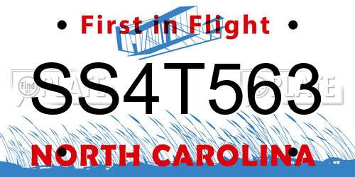 SS4T563 North Carolina License Plate