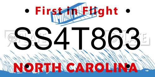 SS4T863 North Carolina License Plate