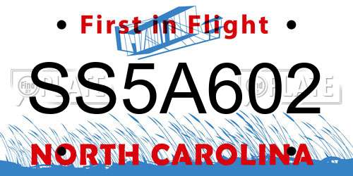 SS5A602 North Carolina License Plate