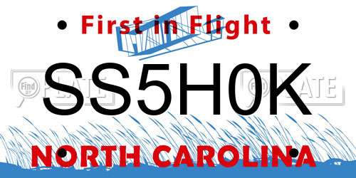 SS5H0K North Carolina License Plate