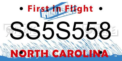 SS5S558 North Carolina License Plate