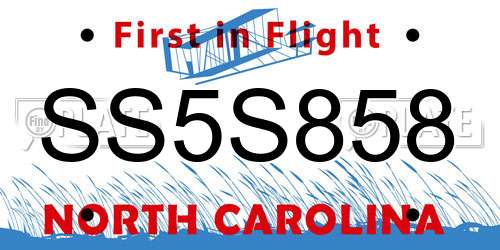 SS5S858 North Carolina License Plate