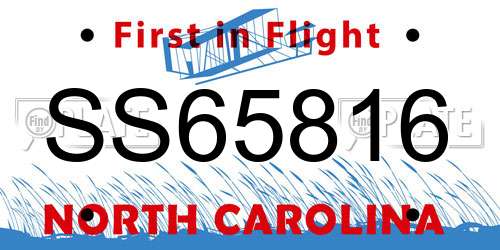 SS65816 North Carolina License Plate