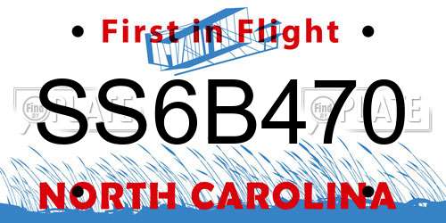 SS6B470 North Carolina License Plate